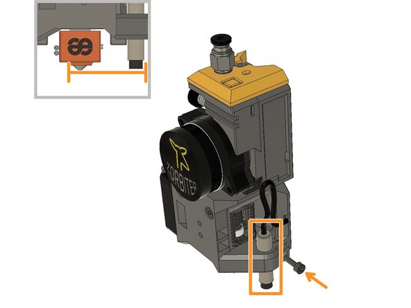 Insert the Inductive Sensor and fasten it with an M3 x 8mm Screw. Align the tip height 1mm above the nozzle level.