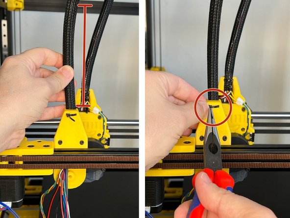Ensure the cable sleeve stands vertical and then tighten the zip tie. Use a plier if necessary to better tighten.