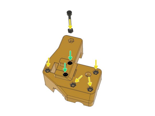 Find the part labelled as YR B which means Y-Axis, Right Bottom. Insert two M3 Hex Nuts all the way in.
