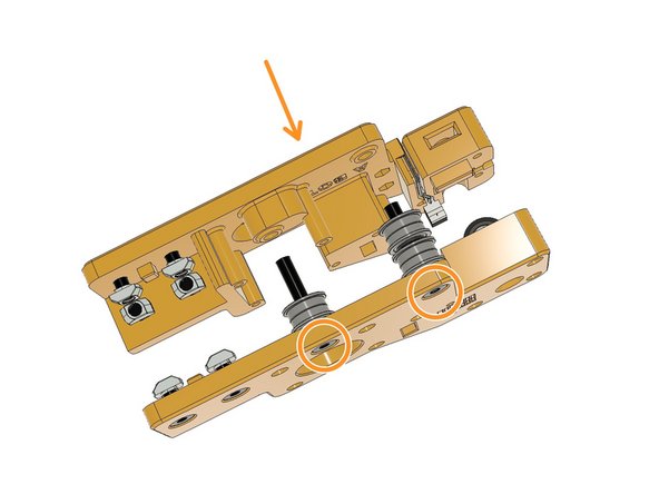 Combine the A TOP and A BOT parts by holding the M5 screw heads with your fingertips. Ensure the endstop cable is not squashed in-between.