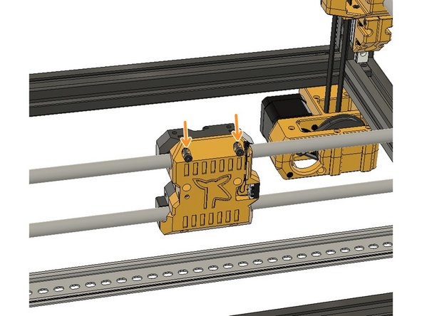 Use two M3 x 8mm and unite the bearing cover and X-Carriage. It is normal to be loose at the bottom, you will be tightening all assembly with the Extruder Body.