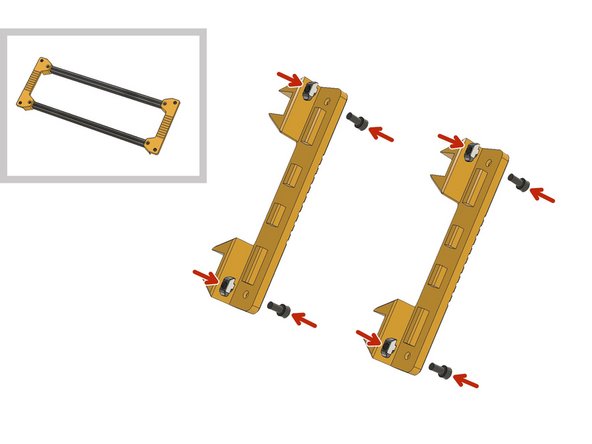Prepare the Heatbed frame holders with M6 x 12mm and M6 2020 Drop-in T-Nuts. Leave 3mm distance between the nuts and plastic part.