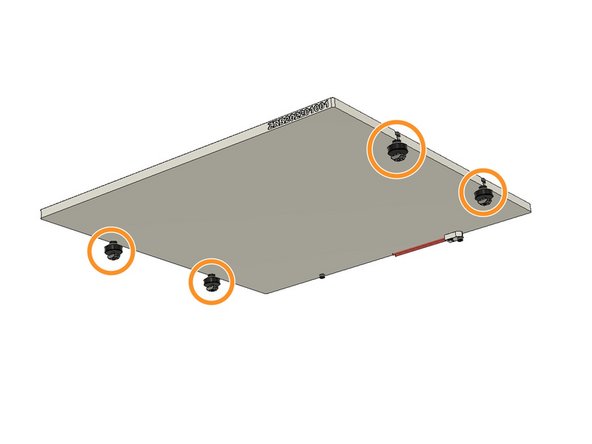 Slide the M3 x 20mm screws on the side slots of the heated bed. (Hold them with your finger when placing them on the heated frame.)