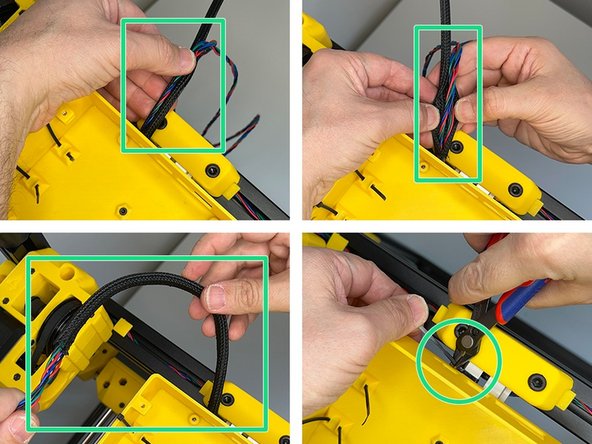 Cover the cables with the 23mm Thin Cable Sleeve and pass them under the mainboard housing. Use a zip tie to affix it to the DIN rail.