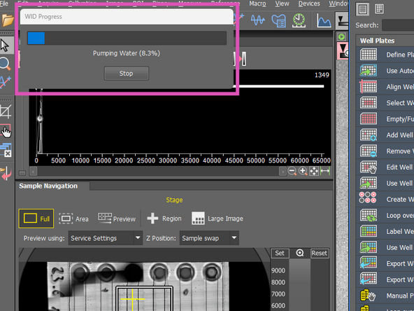 Press &quot;Init&quot; to initialize the water immersion.