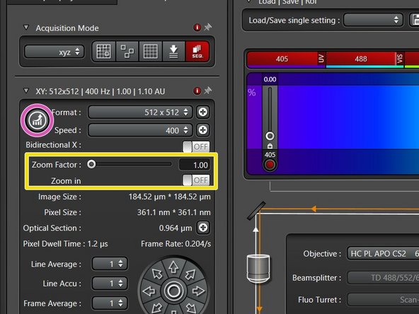 Proper setting of the xy sampling (pixel size) is crucial for acquiring optimal images.