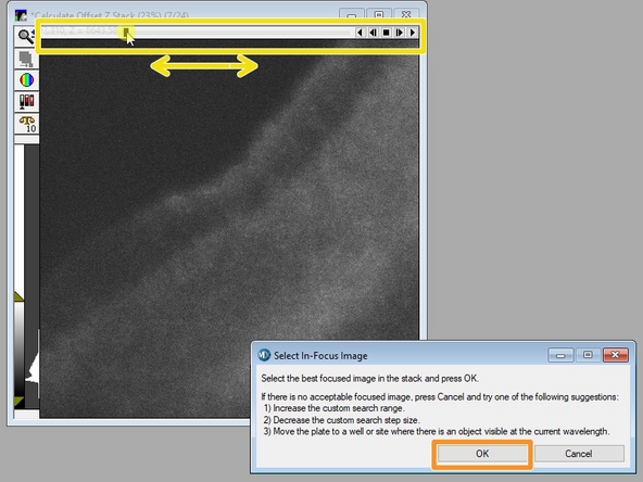 Pop up window of WI appears and z-series of focus points is acquired