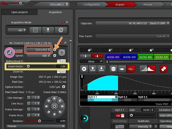 Proper setting of the xy sampling (pixel size) is crucial for acquiring optimal images.