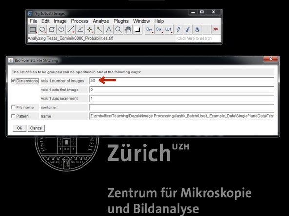 In &quot;Dimensionality&quot; check the number of images and press &quot;OK&quot;.
