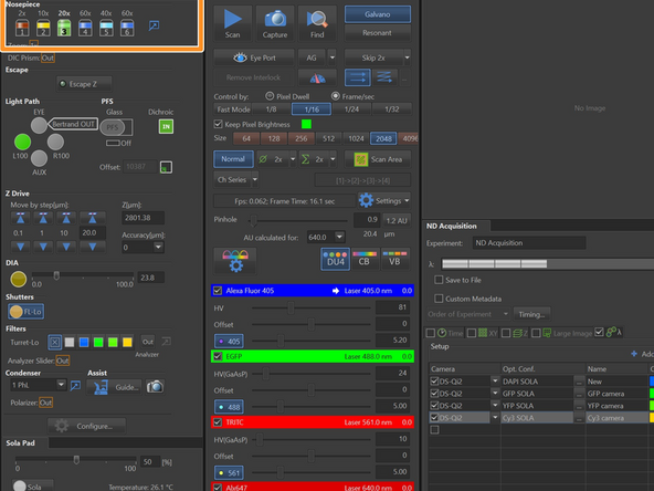 Choose the objective in Ti2 pad
