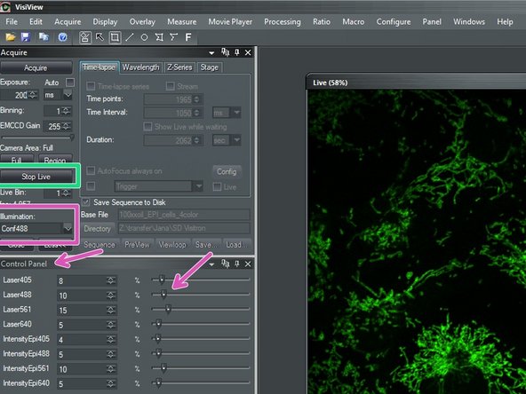Set corresponding intensity in the &quot;Control Panel&quot; window with the slider.