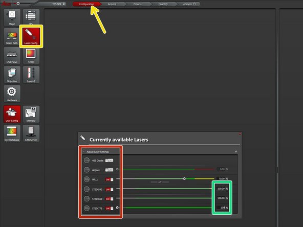 Go to &quot;Configuration&quot; and choose &quot;Laser Config&quot;.