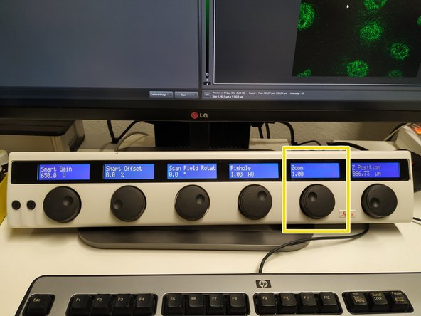 Change your field of view by using the &quot;Zoom&quot;. You can also use the knob in the external control panel.