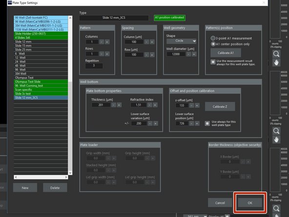 Once you are satisfied with your plate settings confirm with &quot;OK&quot;.