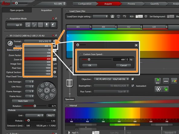 Here you can also change the scanning speed: