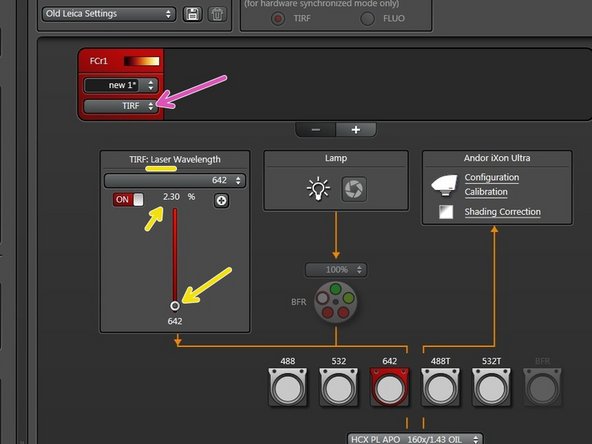 Switch to &quot;TIRF&quot; mode to enable laser illumination.