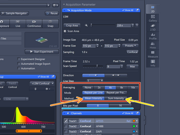 If you are limited by the laser power but still need to increase the signal ( or reduce noise) use "Averaging":