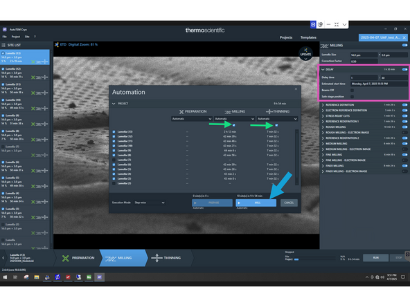 You may untick lamella sites, that you don't want to mill (due to time restrictions or bad grid square).