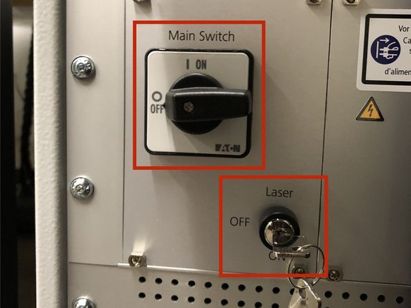 Turn ON the &quot;Main Switch&quot; and also switch the laser key to &quot;ON&quot;.