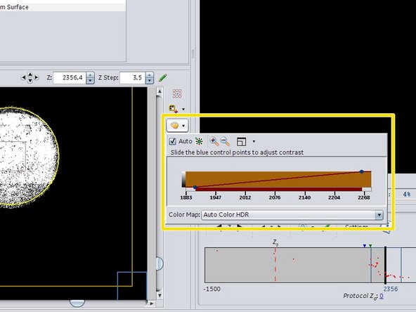 Adjust the visualization contrast of the preview  when needed.