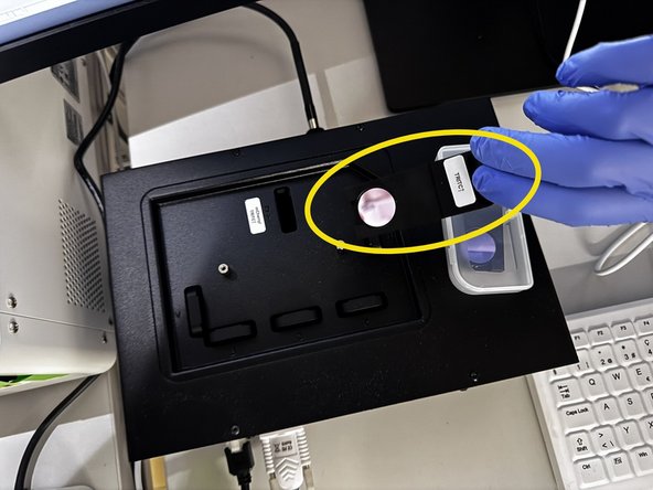 Insert new holder: verify label/orientation, slide into G until it clicks.