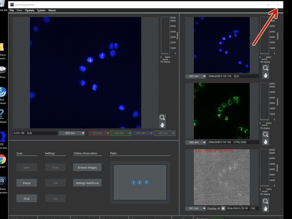 Close the &quot;ScanR Aquisition&quot; software.