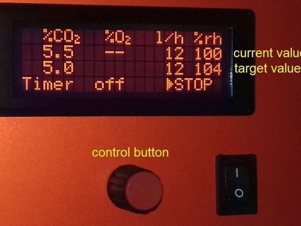 5% CO2  and a flow of 12 l/h are set as standard. If you need to change it, please set it back at the end of your experiment!