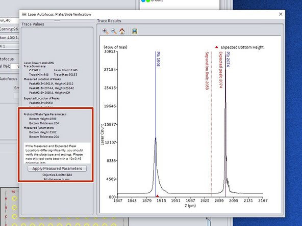 Run a &quot;Verify&quot;  hardware auto-focus and check if the auto-focus trace looks good and that the plate parameters are correct. Otherwise adjust them accordingly.