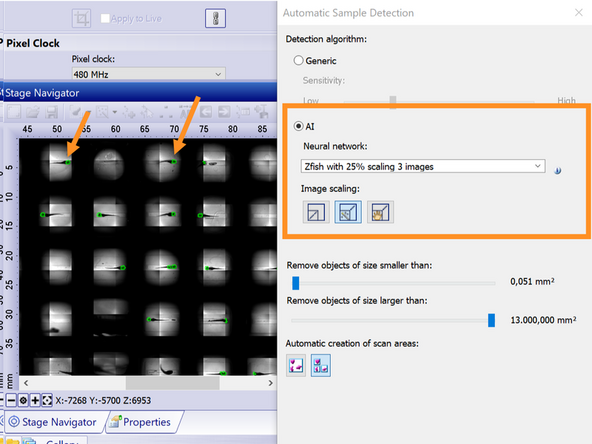 Detect only the zebrafish head - choose the model &quot;zebrafish with 25% scaling 3 images&quot;.