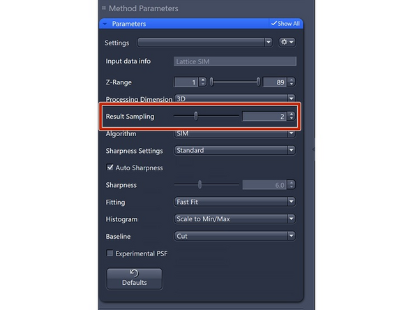 Results Sampling: sampling of the final image (pixel size) but also the available frequency space to reconstruct the higher resolution information.