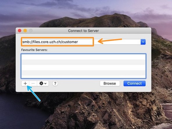 Enter the following server address into the address field: smb://files.core.uzh.ch/customer