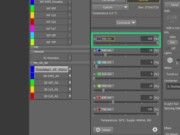 Set the &quot;406 nm&quot; to 100%.