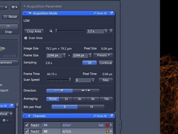 Depending on thr Airy mode choosen different scan parameters can be set.