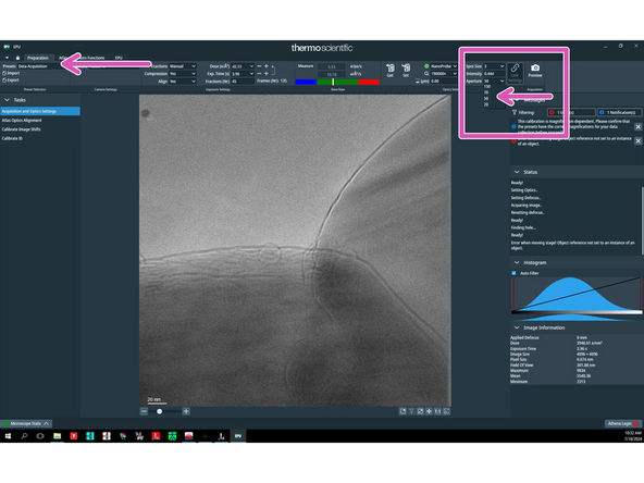 If you use Presets for Mesh200 go to 'Preparation' tab and in 'Data acquisition' preset change C2 to 50 um. If you use Presets for Mesh300 you can leave the C2 aperture of 20 um.