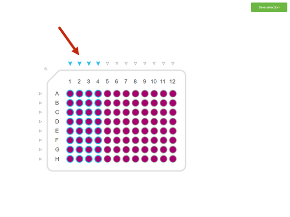 Click on edit and select the destination wells you wish to use (e.g., columns 1, 2, 3, and 4).