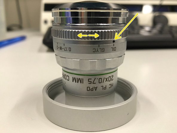 For optimal imaging performance of the 20x objectives the correction collar has to be adjusted.