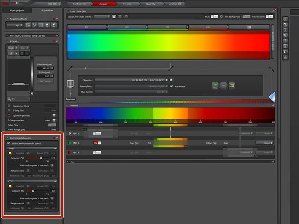 If the hardware configuration &quot;machine_with_ClimateControl.xlhw&quot; has been chosen during the &quot;LAS X&quot; start-up, the Temperature and CO2 values can also set and logged via the &quot;LAS X&quot; software.