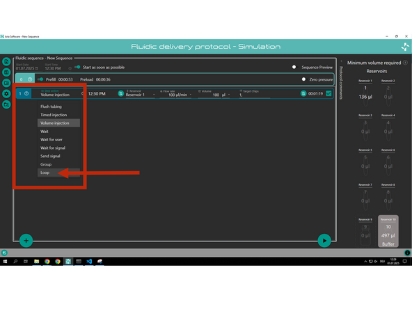 Create a loop by selecting &quot;Loop&quot; in the &quot;Step Action&quot; drop-down menu.