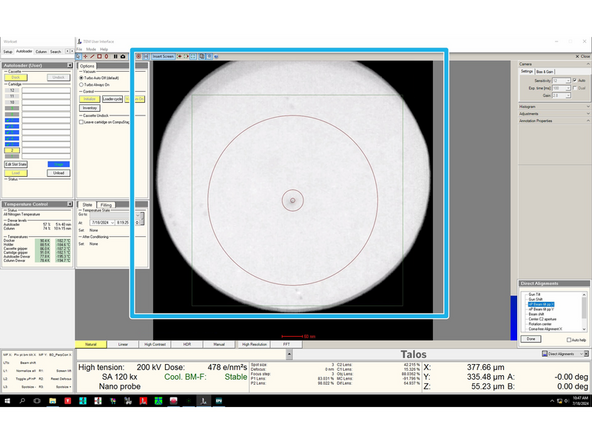 Once you see a single beam (see image) click on 'Done'. Repeat for 'nP Beam tilt ppY' by clicking on it, adjusting with 'Multifunction X' and clicking on 'Done' again.