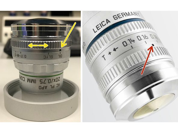 For some objectives the correction collar has to be adjusted.