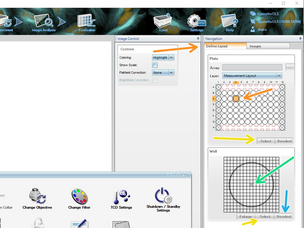 In the Navigation Panel on the right side of the screen, select a well or a slide with a left click. The selection will become orange