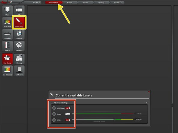 If applicable, lower the power to 0% for the STED lasers.