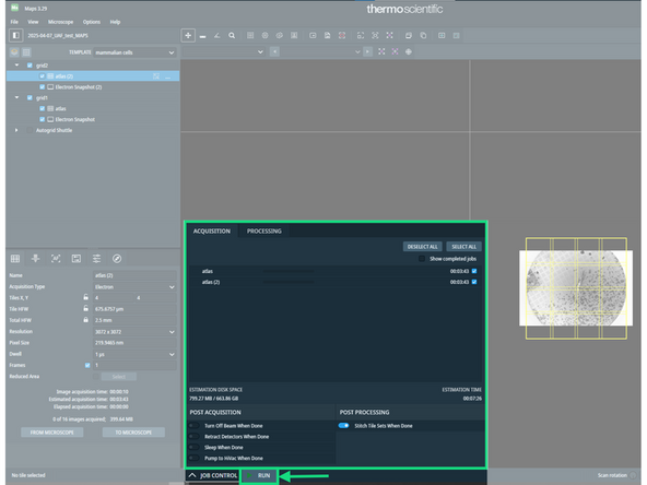Select &quot;mammalian cells&quot; template from the drop-down list and add tile-set on your grid. Then adjust tile-set position on the previously taken SEM snaphot.
