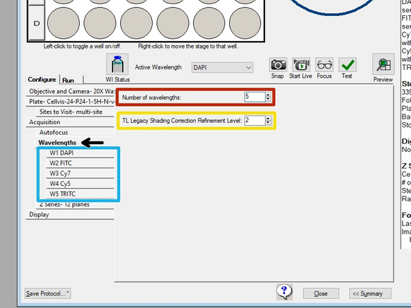 Use the Wavelengths tab to specify the total number of acquisition wavelengths for an experiment.