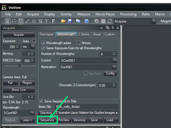 Once you are satisfied with your settings, click on &quot;Sequence&quot; to start acquisition.