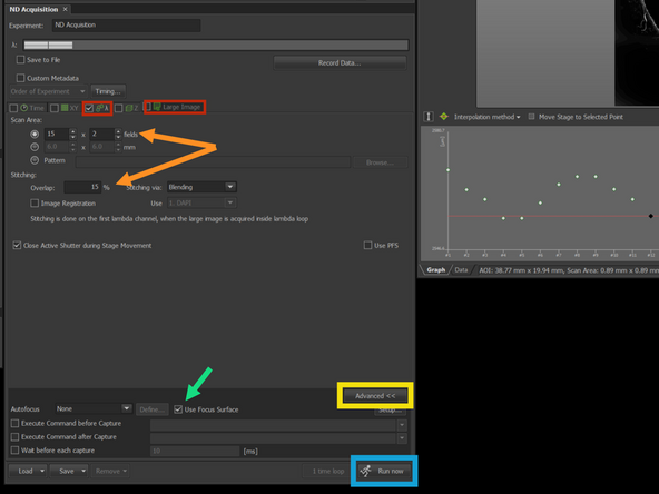 Define number of channels (λ) and scan area in the ND acquisition tab