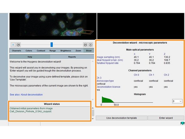 You can see some  of the previously defined parameters as well as warnings about your sampling in the &quot;Wizard status&quot; field.