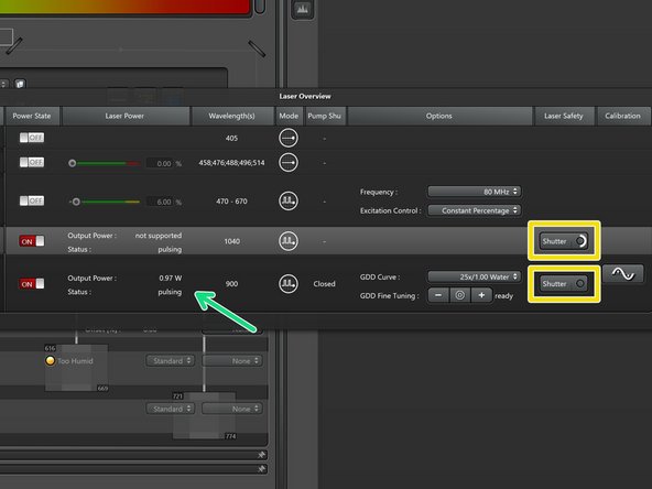 Select the appropriate GDD correction curve for the used multiphoton objective (25x/1.00 Water is the standard).