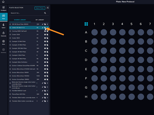 Choose your preferred plate configuration from the shared library and duplicate it