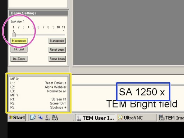 Set the microscope to Spot size 1 and to &quot;Microprobe&quot;